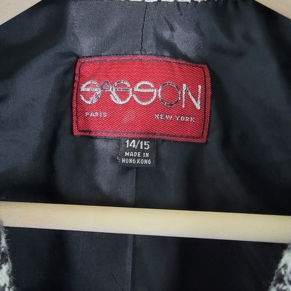 NWT SASSON Paris NY Houndstooth Wool Blend Cropped Jacket Sz 14/15 One Button - Picture 9 of 11